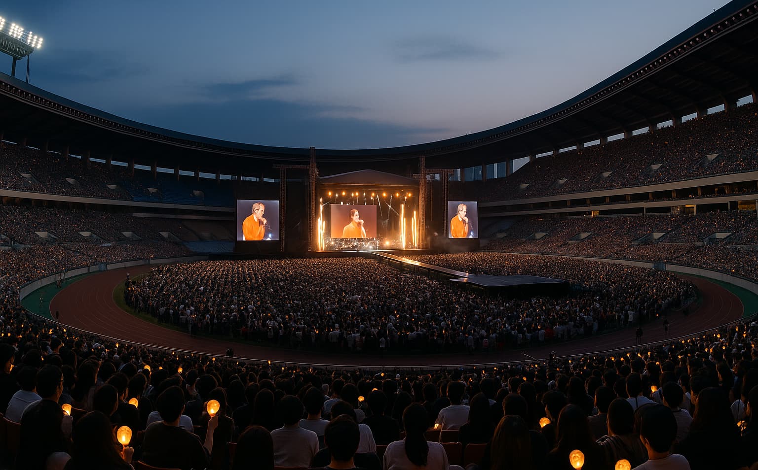 عکس واقعی Jamsil Olympic Stadium سئول - نمای روباز استادیوم با چیدمان کنسرت
